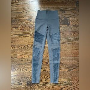 ALO Gray Moto High-Waisted Leggings with Ribbed Panels